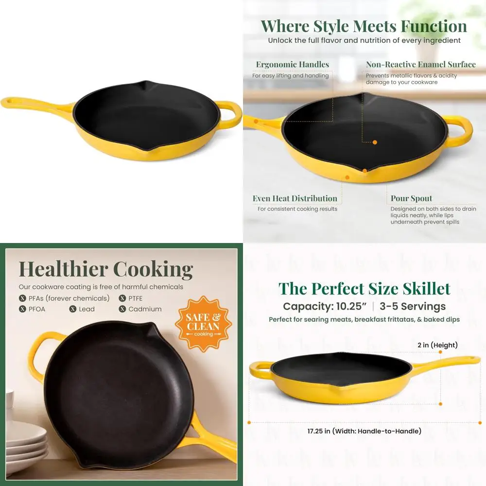 

Эмалированная чугунная сковорода 10,25 дюйма | Соусник с носиками | Посуда с эмалированным покрытием | Совместим со всеми типами печей. | L