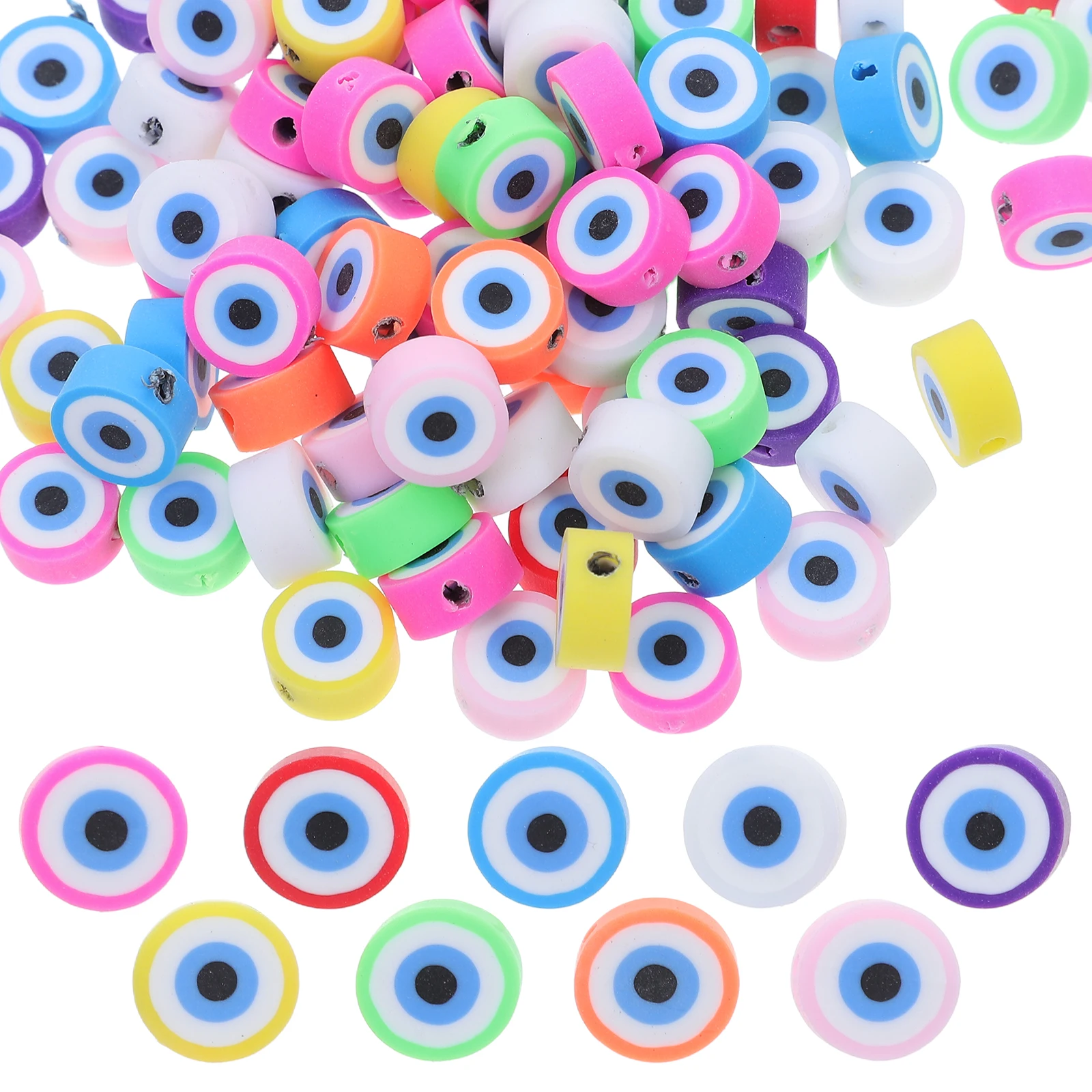 

100Pcs Flat Round Evil Eye Clay Beads Spacer Beads DIY Jewelry Accessories for Bracelets Necklaces Earrings Keychains