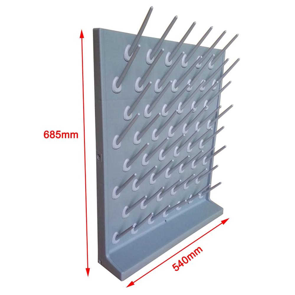 رف تجفيف مثبت على الحائط باللون الرمادي PP ، سطح المكتب ، إمدادات المختبر ، معدات التنظيف للاستخدام العلمي أو المختبر ، 27 أوتاد