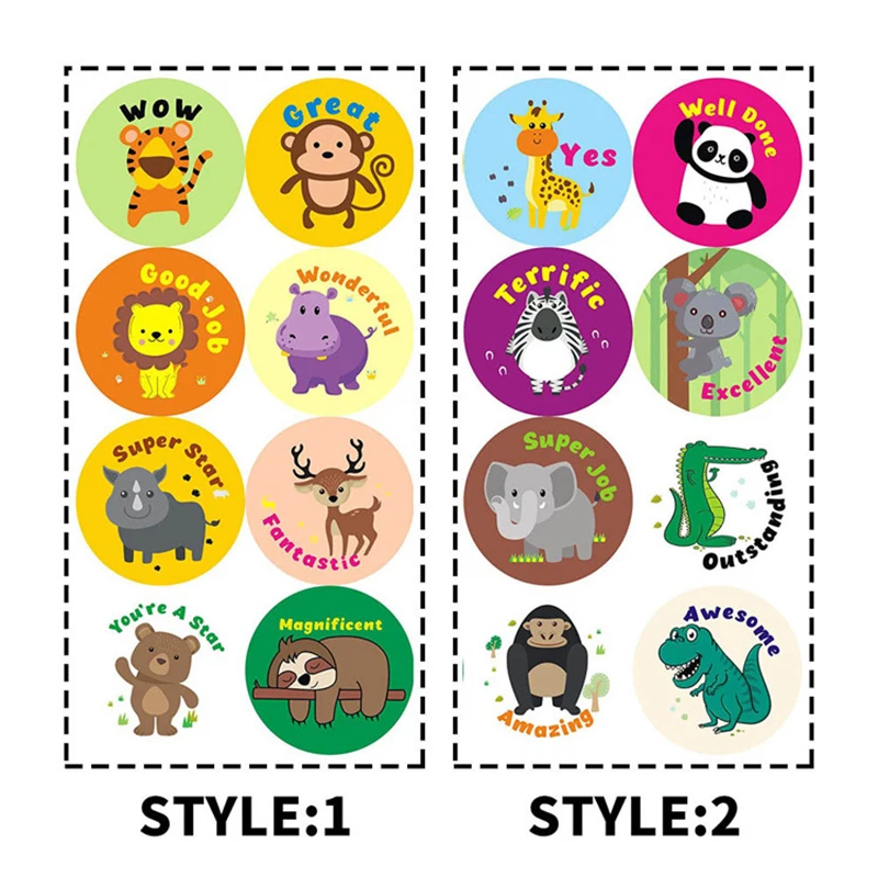 4 Roll 25mm Round Stickers for Kids Animal Pattern DIY Scrapbooking Sticker 4 Roll 25mm Stickers for Kids School Supplies