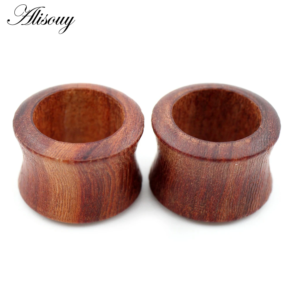 Alisouy 2pcs 8mm-20mm Hollow Natural Wood Men Women Ear Tunnels Plugs Expander Stretchers Gauges Earrings Piercing Body Jewelry