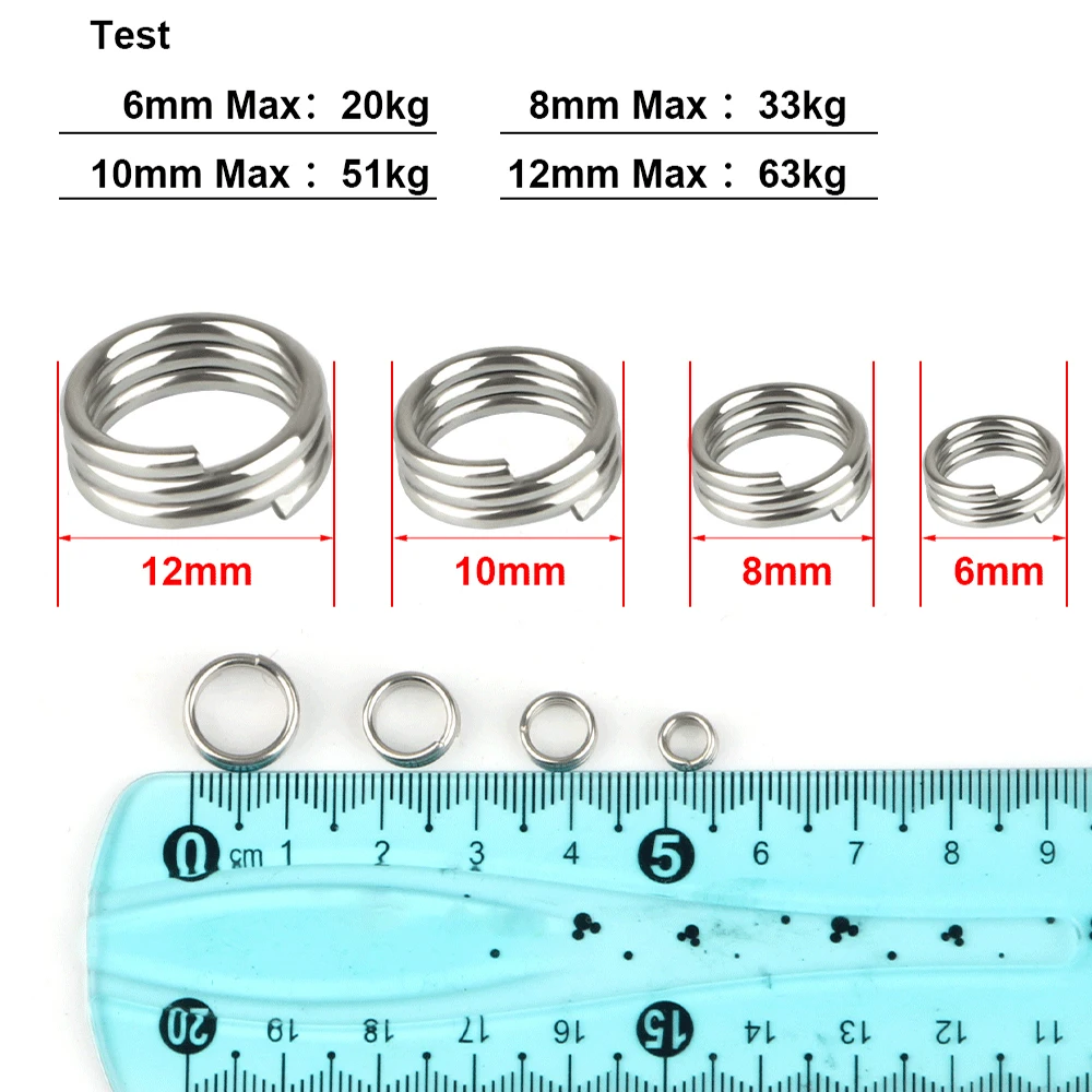 FTK 10PCS Split Fishing Rings 6mm-12mm Stainless Steel Split Rings Lure Strengthen Connecting Rings For Fishing Accessories