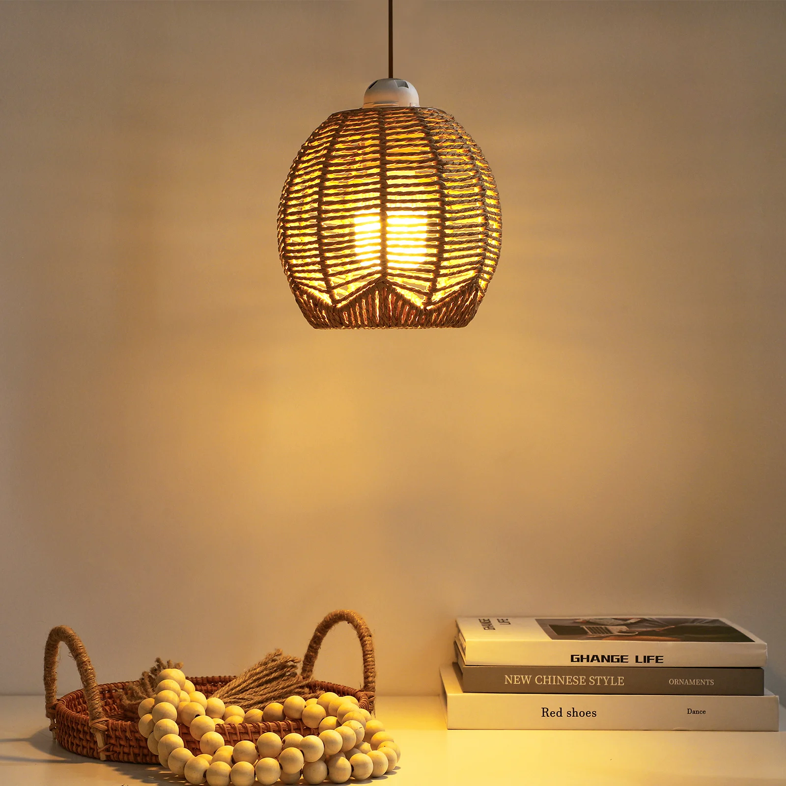 

Woven Chandelier Imitated Rattan Lamp Shade Modern Style for Living Room Study Room Decorative Lampshade Warm Cozy Atmosphere