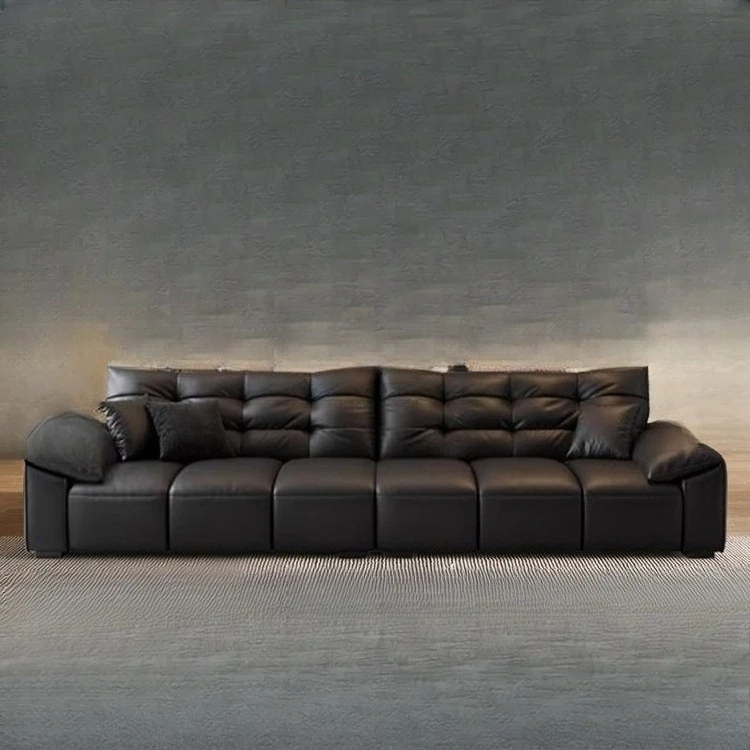 

Minimalist, light luxury, leather, sofa, living room, small apartment, multi-person, straight row