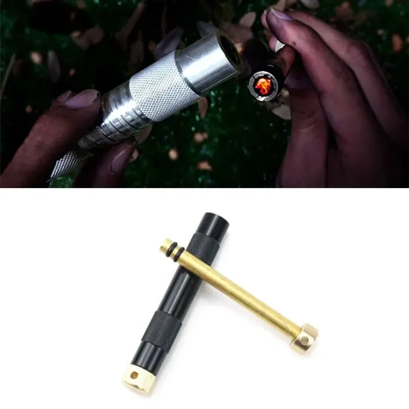 Outdoor Survival Camping Piston Fire Lighte r EDC Portable Air Compression Set Emergency Copper Tools