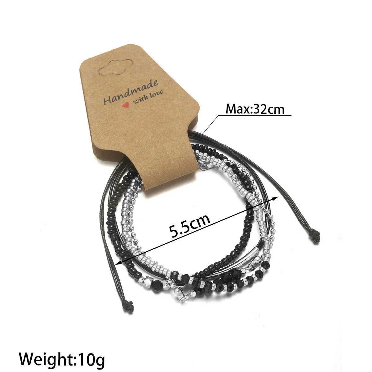 4 قطعة مجموعة أساور من الحجر الزجاجي الأسود للنساء الذهب والفضة اللون حبل مضفر الخرز سلسلة التفاف الإسورة مجوهرات الأزياء النسائية #2