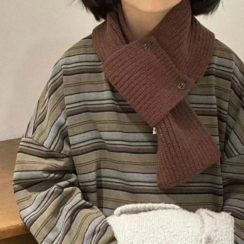 

Детский вязаный шарф, зимний милый теплый шарф с пуговицами для защиты шеи