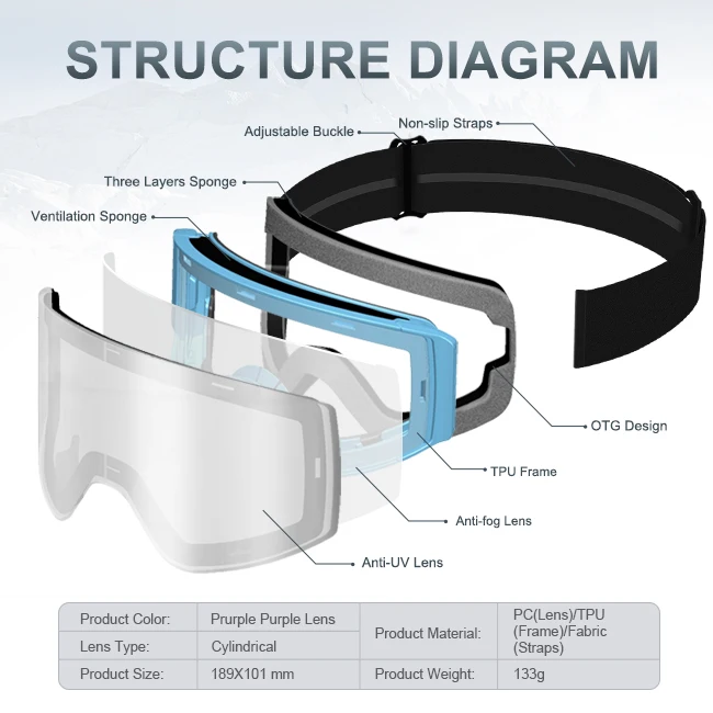 Custom UV400 Ski Goggles Anti-Fog Fashion Snowboard Eyewear Polarized Remove Lens UV Protection Snow Sports Glasses Wholesale