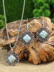 Simple 3pcs Jewelry Set Female Geometric Stone Inlay Accessor Charm Silvery Color Stud Earring For Women Classics Chain Necklace