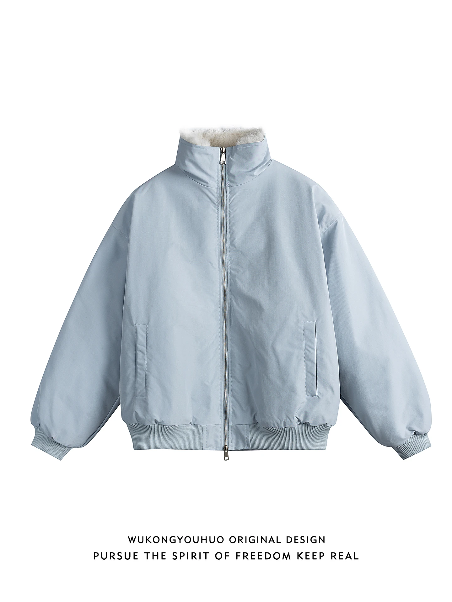 

Warm Thiened Rabbit Fur Cotton Jaet for Men Youth Faion Stand Collar Loose Fit All-Match Fce Lined Outerwear