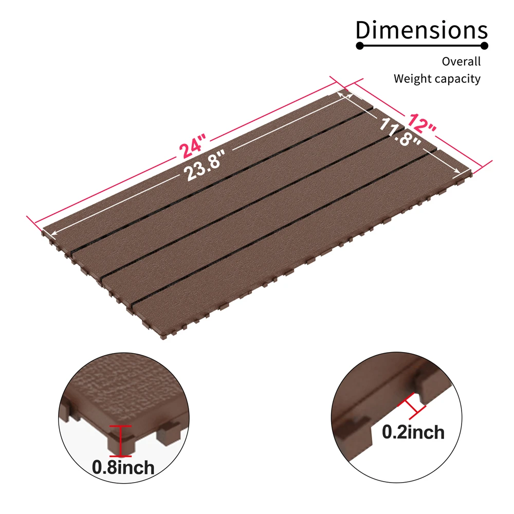 2FT Patio Deck Tiles, DIY Module Interlocking Decking Tiles Floor Tile,Easy and Quick Installation Court Tiles for Poolside