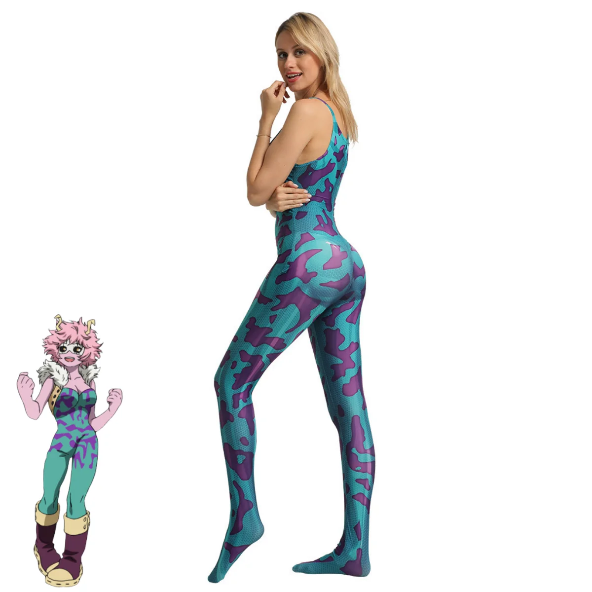 Anime My Hero Academia Ashido Mina Cosplay Costume Pinky Green Jumpsuits Coat Wig Headwear Woman Sexy Carnival Party Suit