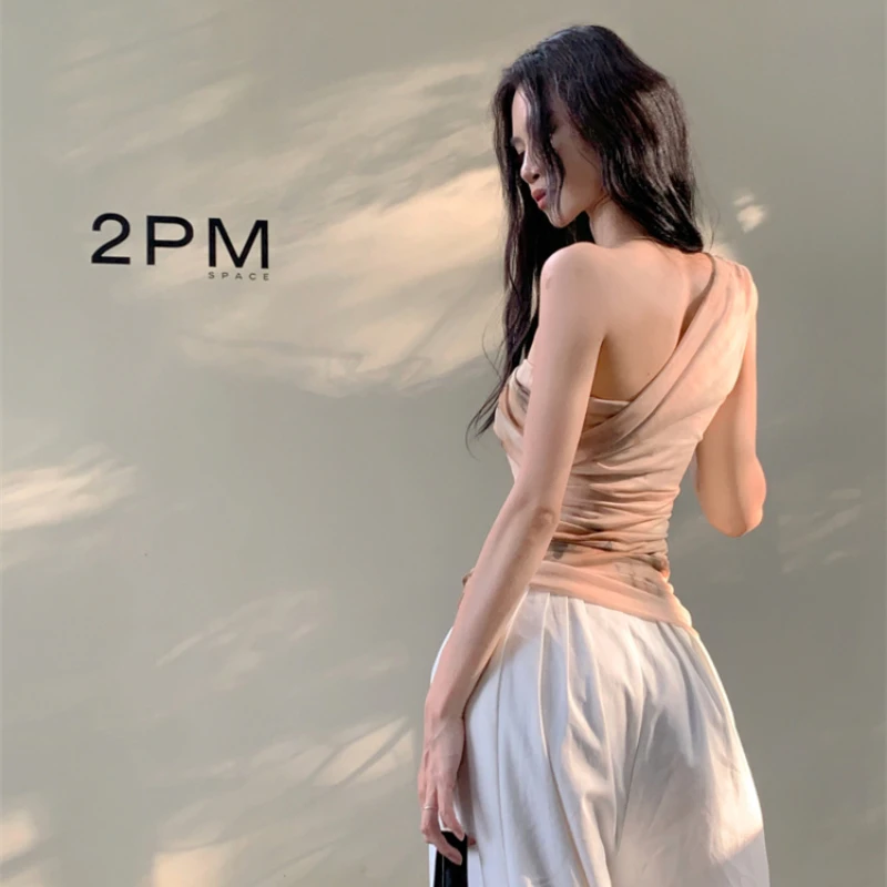 الصيف المطبوعة شبكة قمم للنساء عطلة الشاطئ مثير واحد الكتف بروتيل العصرية الجديدة الساخنة ضئيلة قصيرة حار فتاة تانك الأعلى #6