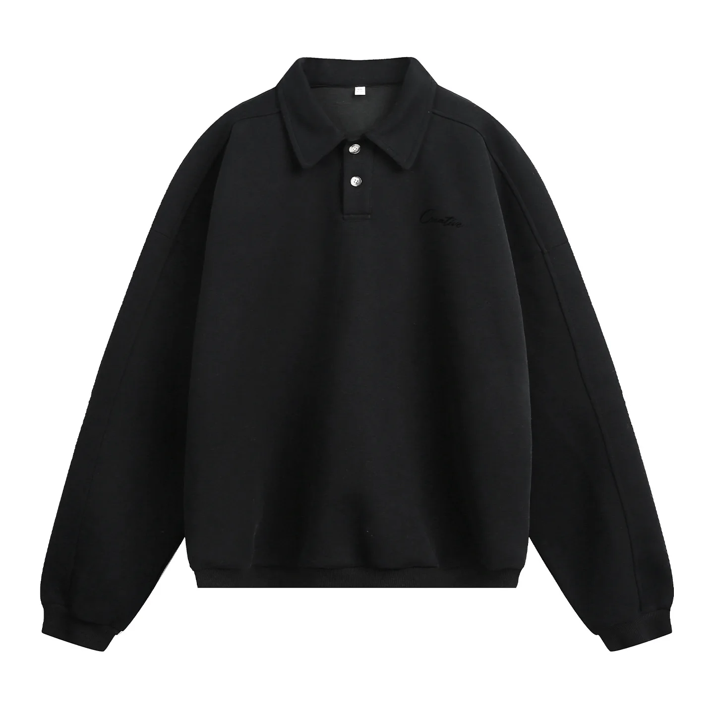 Textured Oversized Lapel Collar Pullover - Men's Retro Long Sleeve Polo Shirt with Button Placket, Fall New Arrival