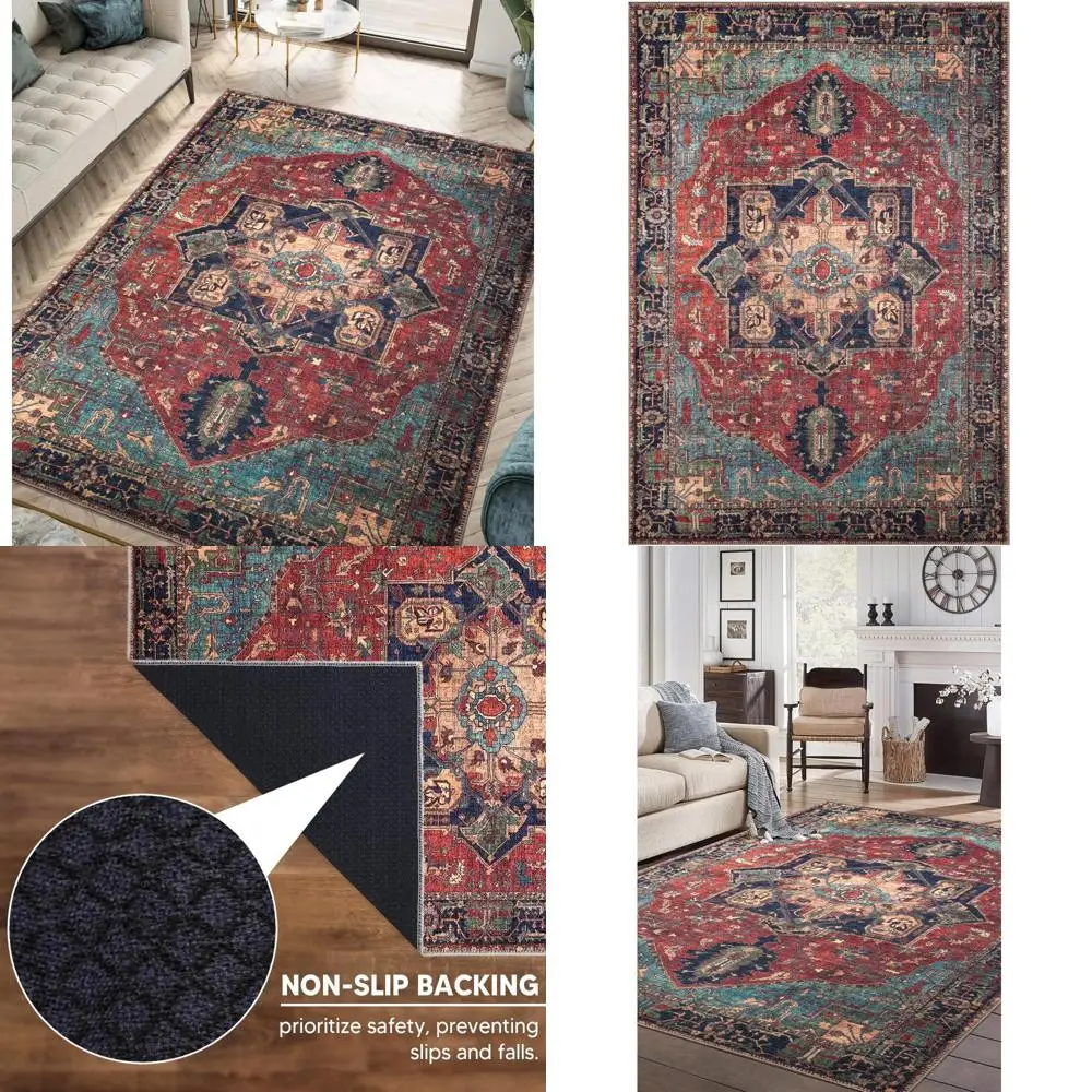 

keen home design 4x6 rug - machine washable area rug with non-slip backing, ideal for living room, dining room, bedroom - vintag