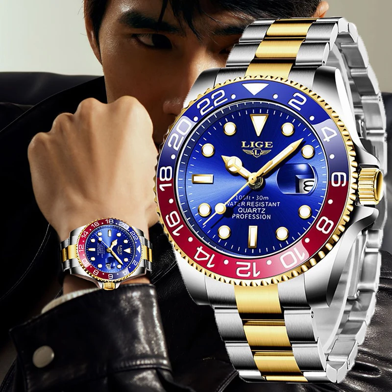

LIGE business men's watch quartz wristwatch fashion 2026 new luminous waterproof calendar military watches men casual reloj+BOX