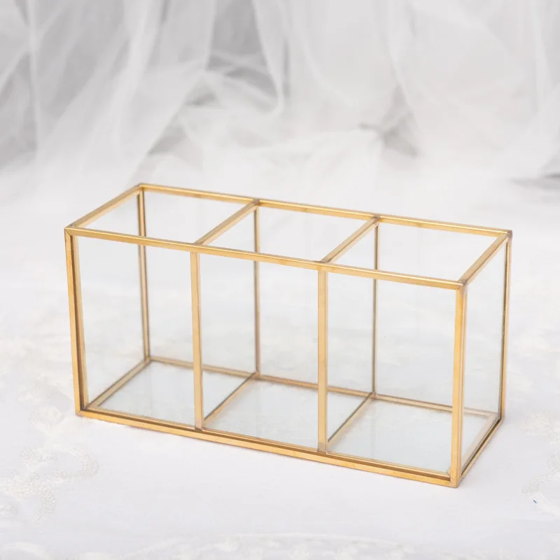 Simple Glass Makeup Brush Storage Container Luxury Desktop Comb Beauty Brush Lipstick Perfume Storage Box Vanity Table Bathroom