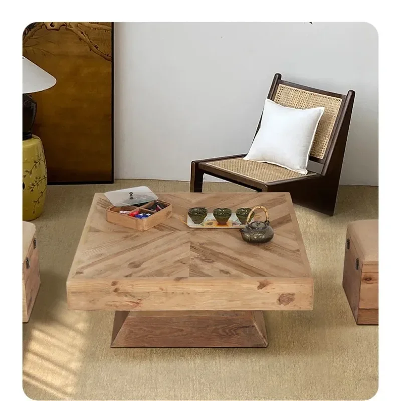 Wabi-sabi style square creative coffee table, small living room, simple courtyard balcony, log style small coffee table