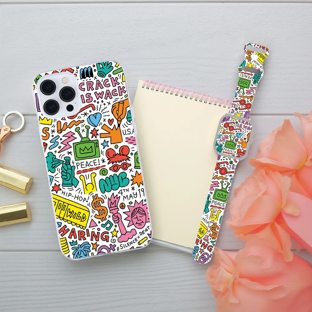 Blume Maßgeschneiderte Silikonbänder und Handyhüllen-Set für iPhone 12–17 und Apple Watch 9 8 7 6 5 Ultra SE 38 40 41 42 44 45 49 mm Geschenke