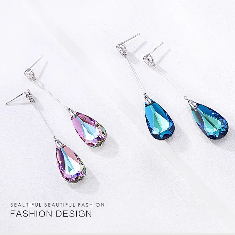 Original Crystal from Austria Water Drop Earrings For Women Earrings Fashion Long Dangle Earrings Wedding Christmas Jewelry