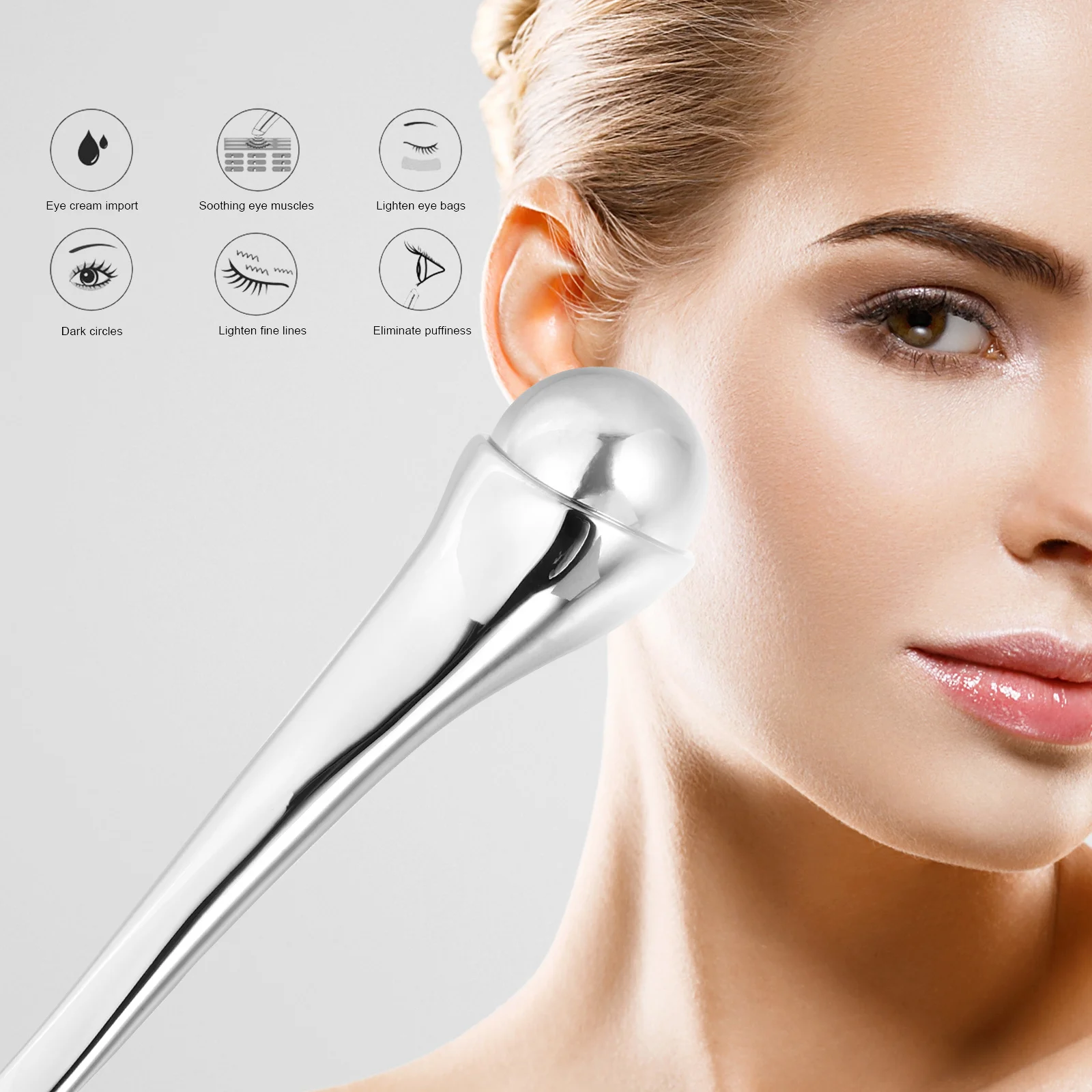 

Eye Cream Applicator Massager Stick Metal Facial Mask Spoon Promote Absorption Decrease Dark Circles Puffiness Eye Care Tool