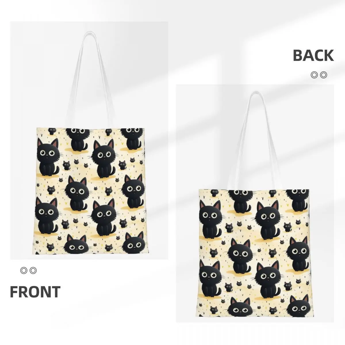 Sac fourre-tout en toile pour animaux de compagnie d'Halloween, sac à main de chat noir, sacs d'épicerie, sacs de shopping réutilisables, unisexe, mignon