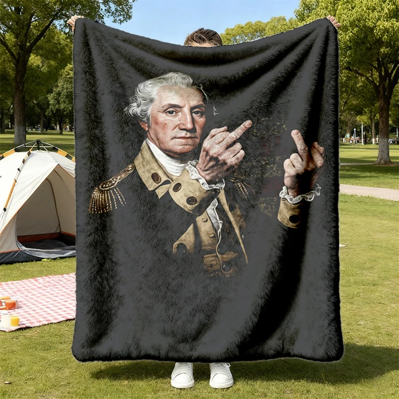 Funny George Washington Flannel Blanket, Patriotic USA Graphic Flannel Blanket