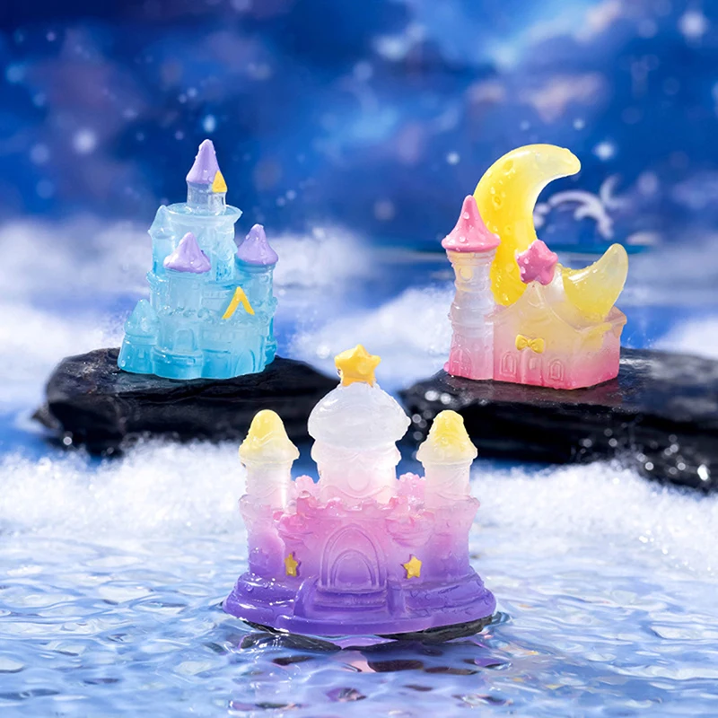 1Pcs Luminous Mini Castle Micro Landscape Ornament Outdoor Glowing Miniature Statue Potted Garden Home Decoration