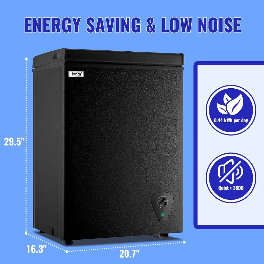 WANAI Deep Freezer Black Small Chest Freezers with Storage Basket Top Open Door Mini Compact Freezer 7 Temperature Control for