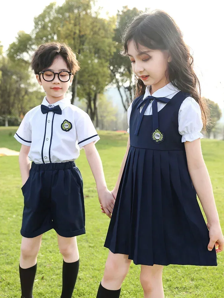 Uniforme dell\'asilo, abbigliamento estivo, set di uniformi scolastiche per bambini, uniforme di classe estiva della scuola primaria, stile college