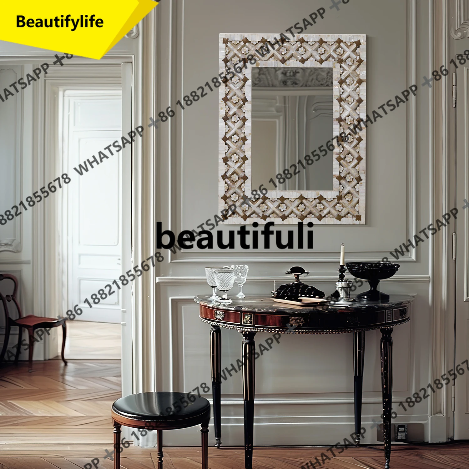 

A13 Классическое туалетное зеркало для гостиной, спальни, входа, золотой каркас, светлое роскошное декоративное зеркало