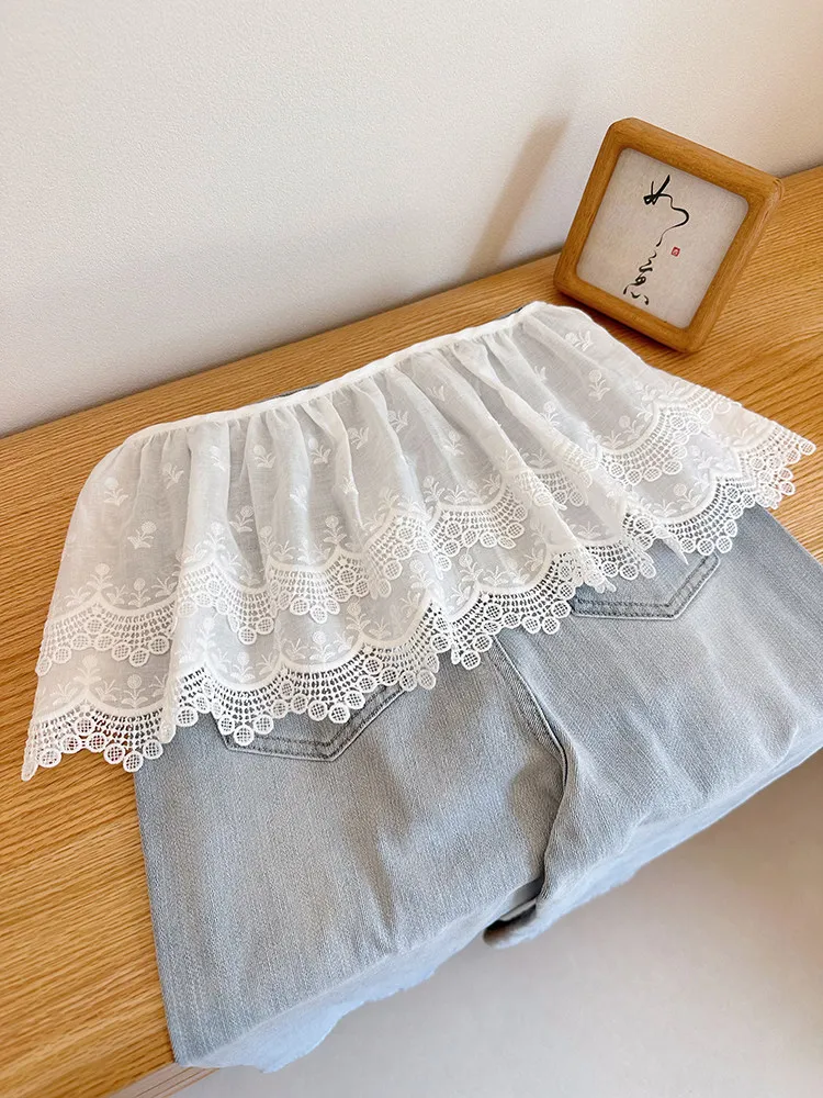 

Модная женская юбка с кружевной отделкой, с высокой талией, однотонная, базовая, короткая, весна 2026, Китай