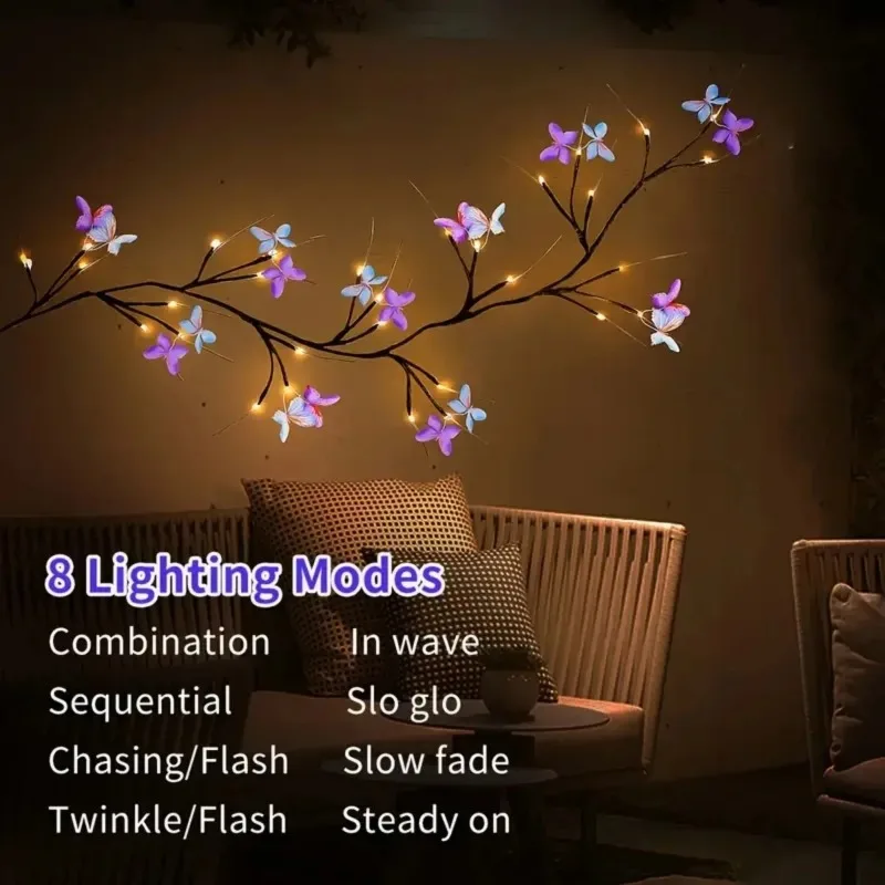 LED Butterfly Branch Lights USB Fairy String Lights Warm White Decorative Twig Lights for Christmas Wedding Home Decor