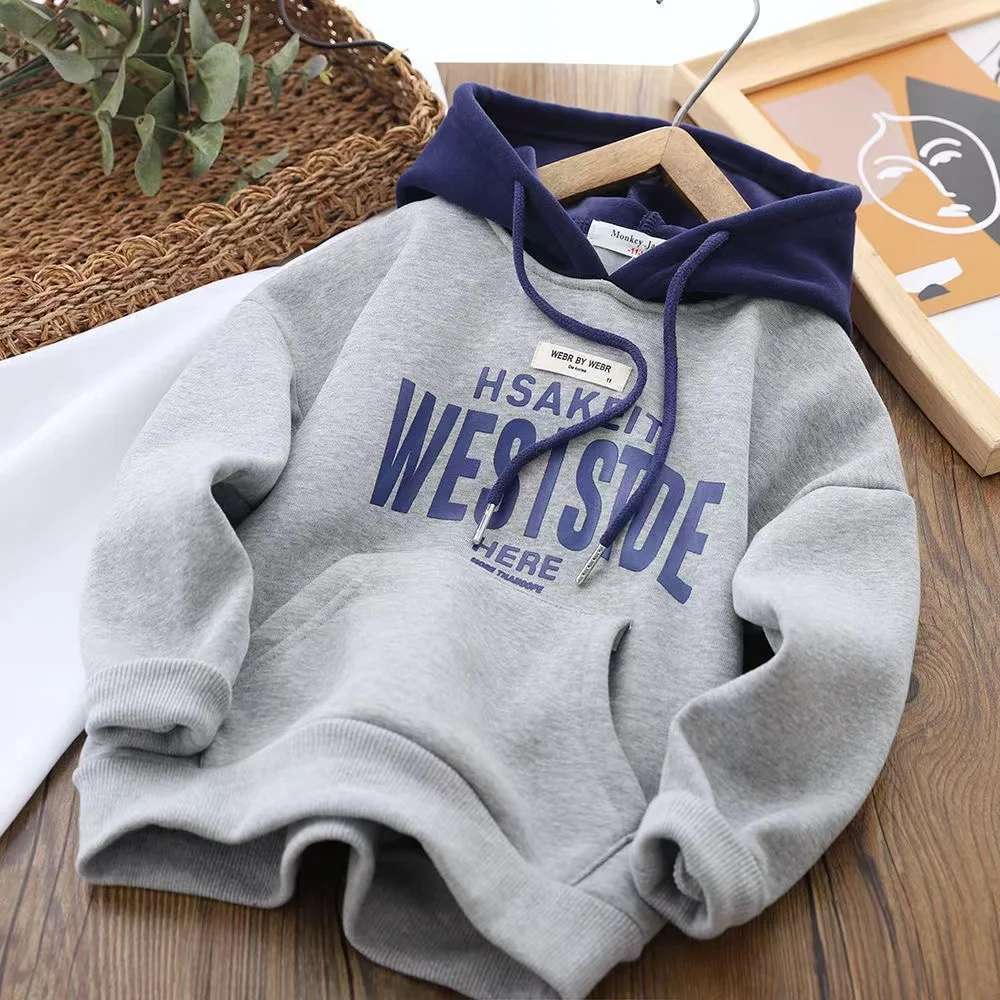 Winter Boy zip hoodies Clothes Hoodies Plus velet Thicken Thermal Loose Pullovers letter print Casual Children Clothing