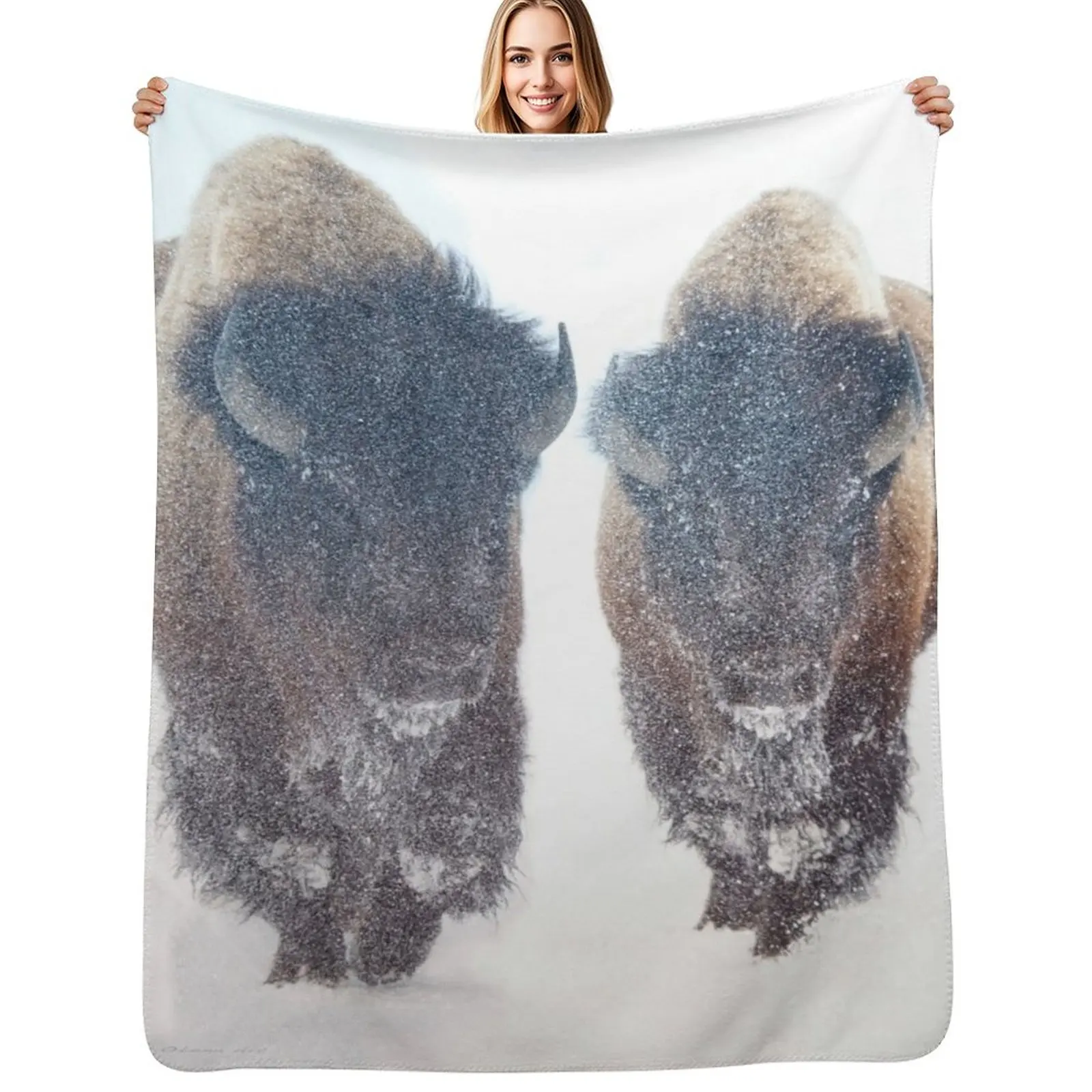 

American Bisons Travel Through a Winter Snowstorm Throw Blanket Wrinkle Resistant Lightweight Blanket