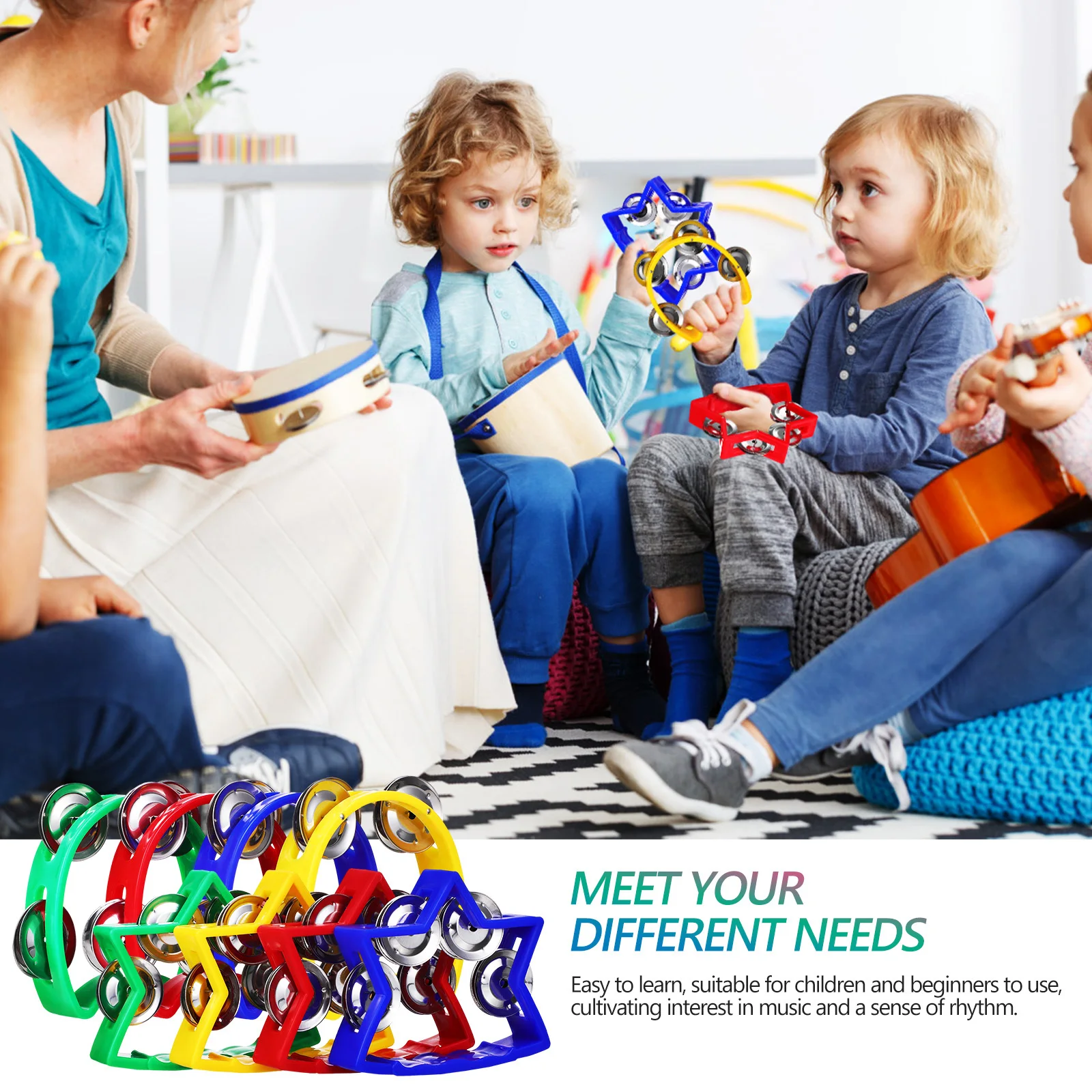 Handglocken-Set, 16-teilig, Musikinstrument, Spielzeug für Kinder, Anfänger, tragbare Jingle Bells Percussion Shaker, Tamburin, pädagogischer Spaß