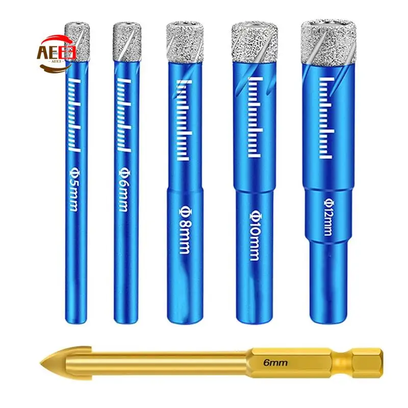 

AEE3-5PCS Набор сухих алмазных сверл для фарфоровой плитки, сверла для стекла, твердых материалов,