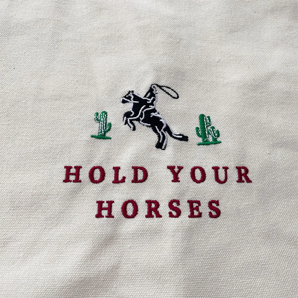 Hold Your Horses Western Embroidered Printing Canvas Shopping Bags American Retro Style Women Fashion Reusable Handbag Tote Bag