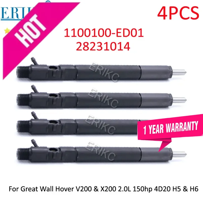 Juego de 4 inyectores de combustible 1100-100-ED01 28231014, pulverizador 1100100-ED01, conjunto de inyección diésel, boquilla 1100100ED01 para Great Wall Hover