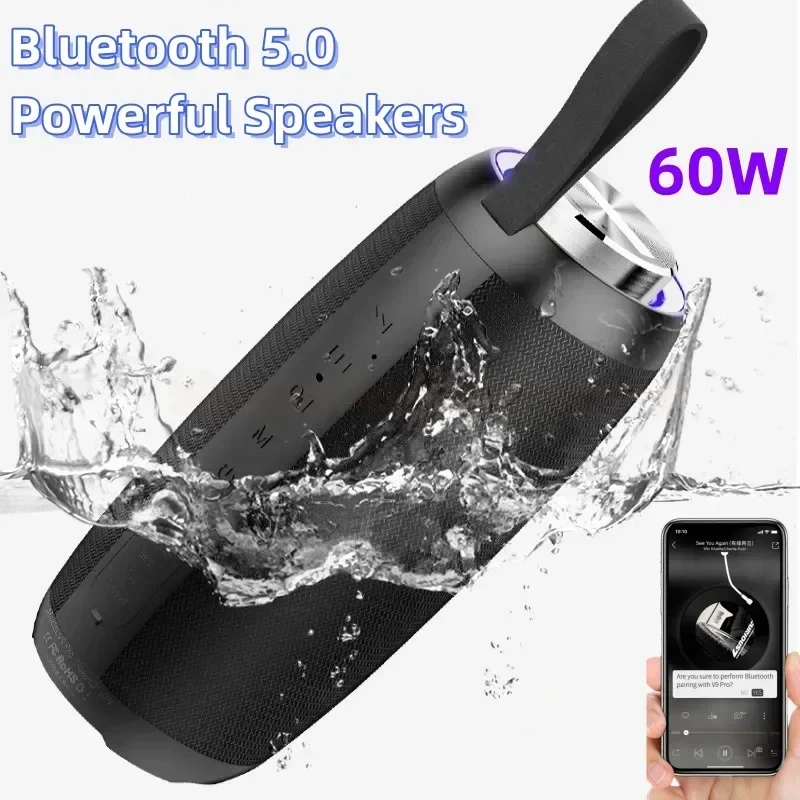 

High Power Subwoofer Outdoor Protable Soundbox 60W Computer Bluetooth Speakers Multifunctional Column TWS TF Card Music Center