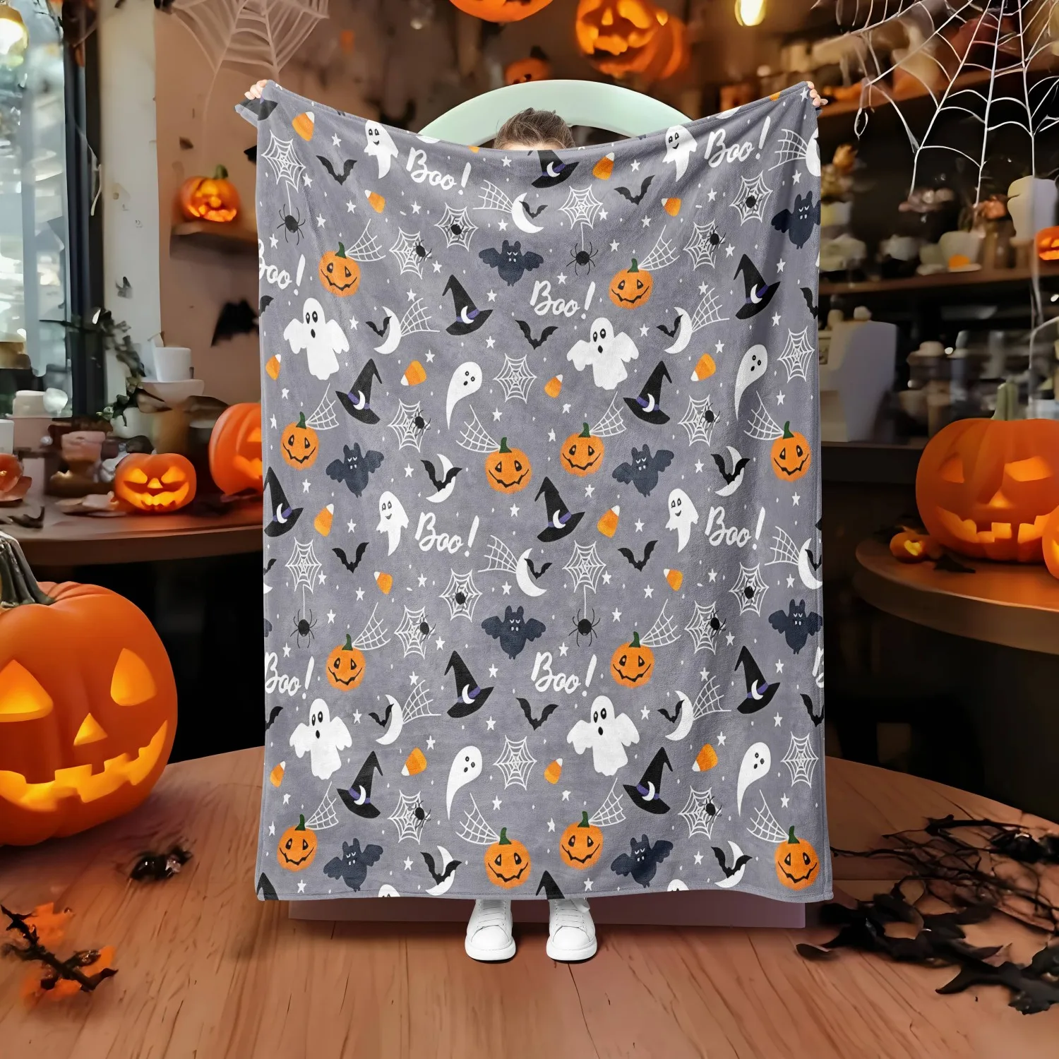 1PC Halloween Decke Kürbis Schädel Geist Hexe Hut Fledermäuse Dünne Decke Geschenke für Couch Bett Auto Hause Camping alle saison verwenden