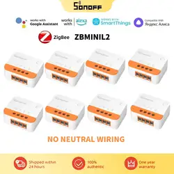 Умный выключатель SONOFF ZBMINIL2 Zigbee, двухсторонний модуль переключения, без нейтрального провода, работает с Alexa Yandex Alice google home assistant mqtt