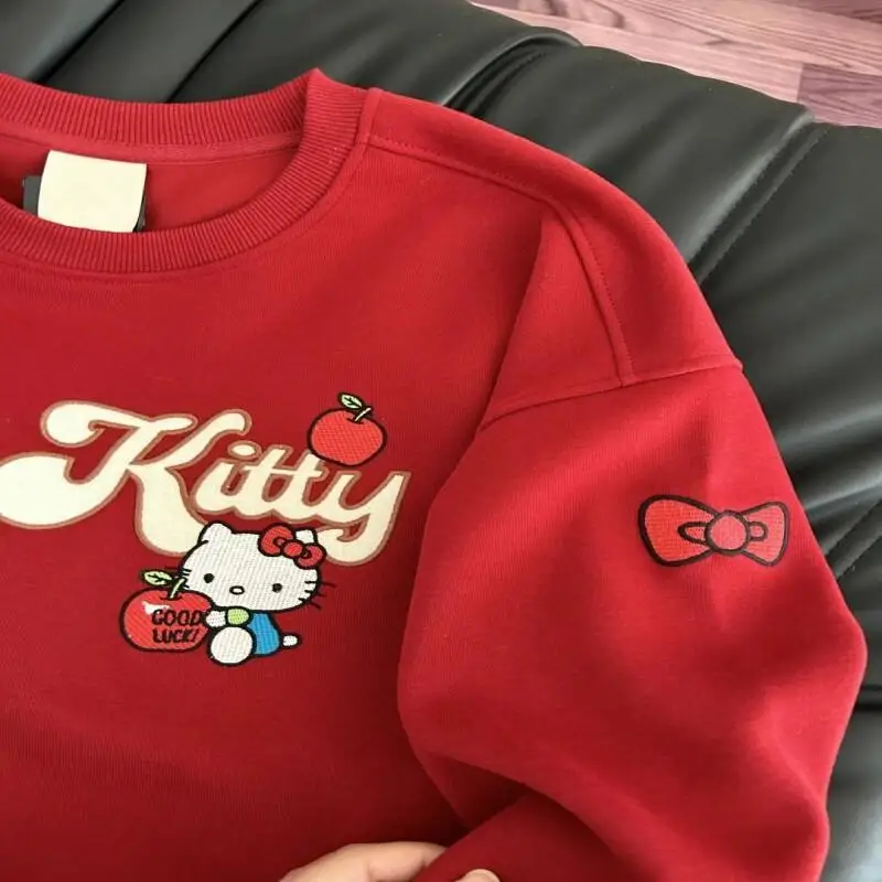 

Свитшот Sanrio Hello Kitty в корейском стиле, ретро, для повседневной носки, из смесового хлопка, унисекс, с мультяшным принтом, свободный крой, круглый вырез горловины