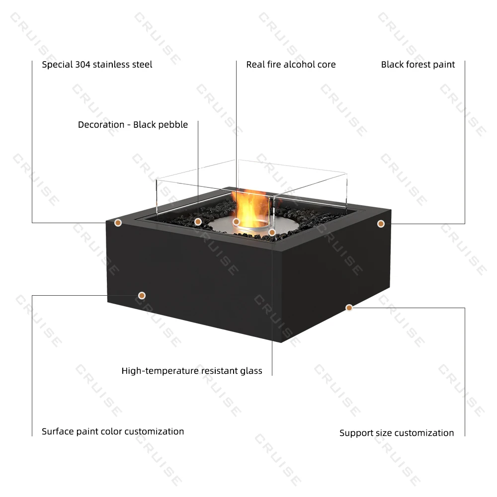 كروز مربع معدن الخشب/الغاز/الكحول/التفتيت/الكترونية كبيرة فيلا في الهواء الطلق الديكور موقد بون 800 مللي متر حفرة معدنية قائمة بذاتها