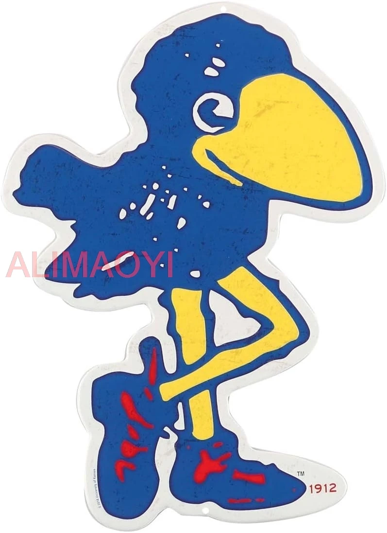 University of Kansas Vintage Jayhawk Logo Embossed Metal Sign - Fun Vintage Jayhawk Sign for Office or Dorm Room ALA