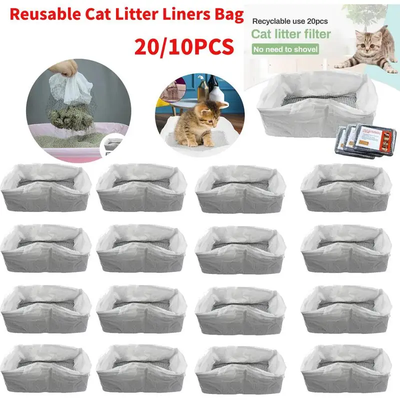 Cat Litter Bags Liners 10Pcs Drawstring Sifting Cat Litter Bags with Filter Net Reusable Litter Box Liners Thick Cat Litter Bags