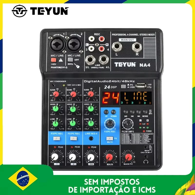 TEYUN NA4 4 Channel Mini Audio Mixer Sound Card DJ 16 Digital Effects Noise Reduction Console USB Record For Singing  Broadcast