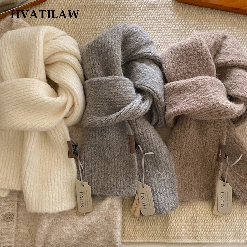 New 30% Wool Chunky Knit Scarf Women Autumn Winter Warm Thick Neck Warmer Soft Korean Style Long Elegant Wrap Gift Fashion Daily