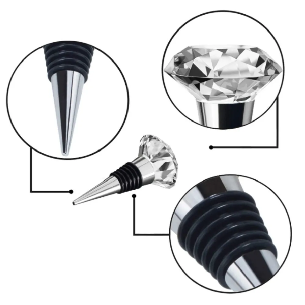 2PCS Bar Tool Zinc Alloy Diamond Wine Stopper Decorative Conical Wine Bottle Cork Reusable Crystal Wine Bottle Stopper Gift