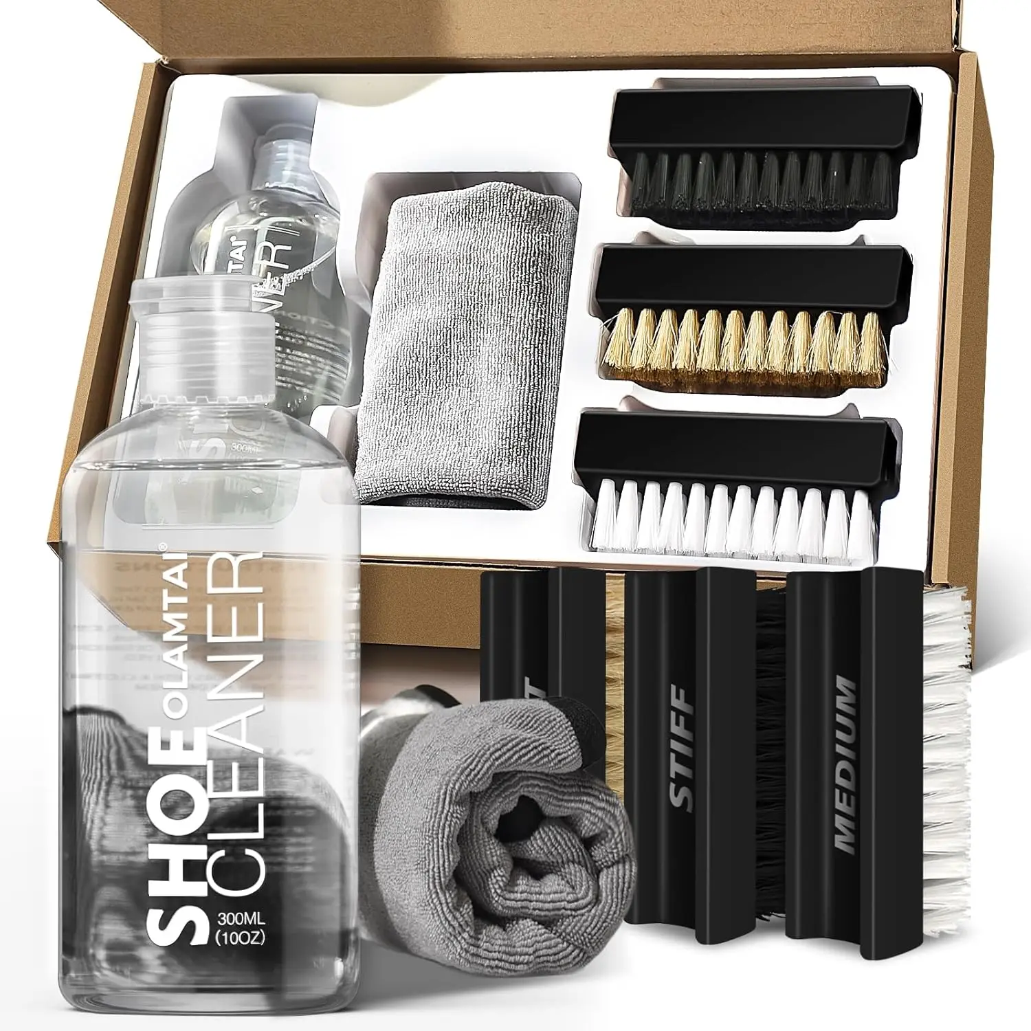 

Shoe Cleaner Kit for Sneakers, 10oz with 3 Brushes & Microfiber Towel, for Suede, Boot, Canvas, PU, Fabric
